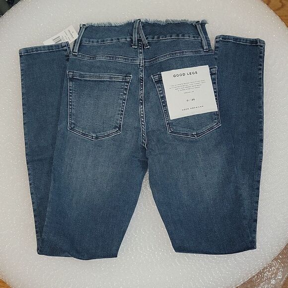 New Good American Good Legs Stretch Skinny Sculpting Jeans Frayed Waist 0 / 25 - Picture 8 of 11